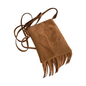 Matte Leather Women's Tassel Shoulder Bag Retro Purse Crossbody Bags