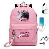 JoJo's Bizarre Adventure Nylon Backpack USB Schoolbag Cartoon Student Laptop Bag