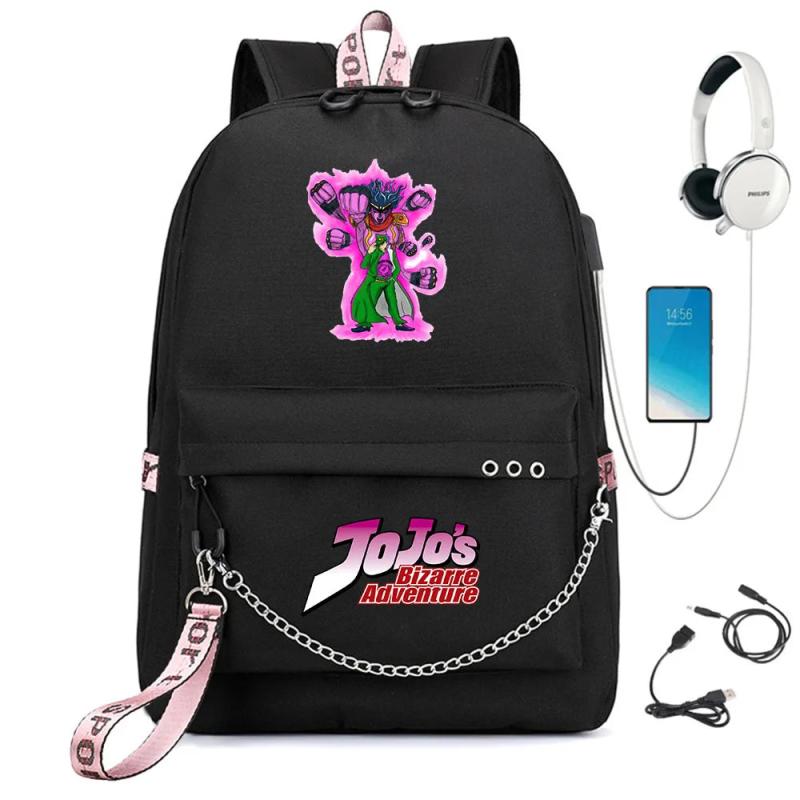 JoJo's Bizarre Adventure Nylon Backpack USB Schoolbag Cartoon Student Laptop Bag