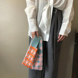 Sweet Heart Pattern Knitting Women Tote Shoulder Bag