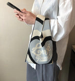 Sweet Heart Pattern Knitting Women Tote Shoulder Bag