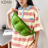 Edamame Shape Ladies Plush Pea Shoulder Bag Funny Chest Bag