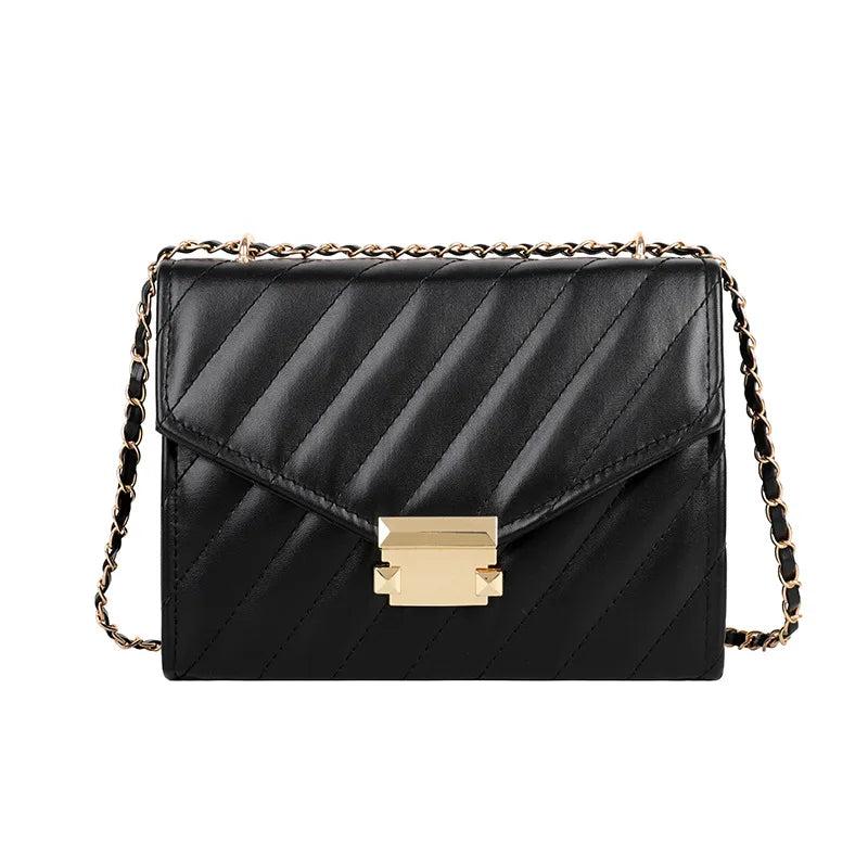 Casual Lingge Chain Small Square Bag PU Leather Messenger Bag