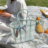 Girls Sweet Candy Clear Woven Bag Handbags Underarm Shopping Summer