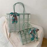 Girls Sweet Candy Clear Woven Bag Handbags Underarm Shopping Summer