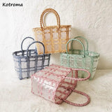 Girls Sweet Candy Clear Woven Bag Handbags Underarm Shopping Summer