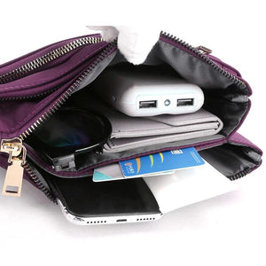 Summer Multilayer Canvas Zipper Sling Bag Solid Color Female Diagonal Package