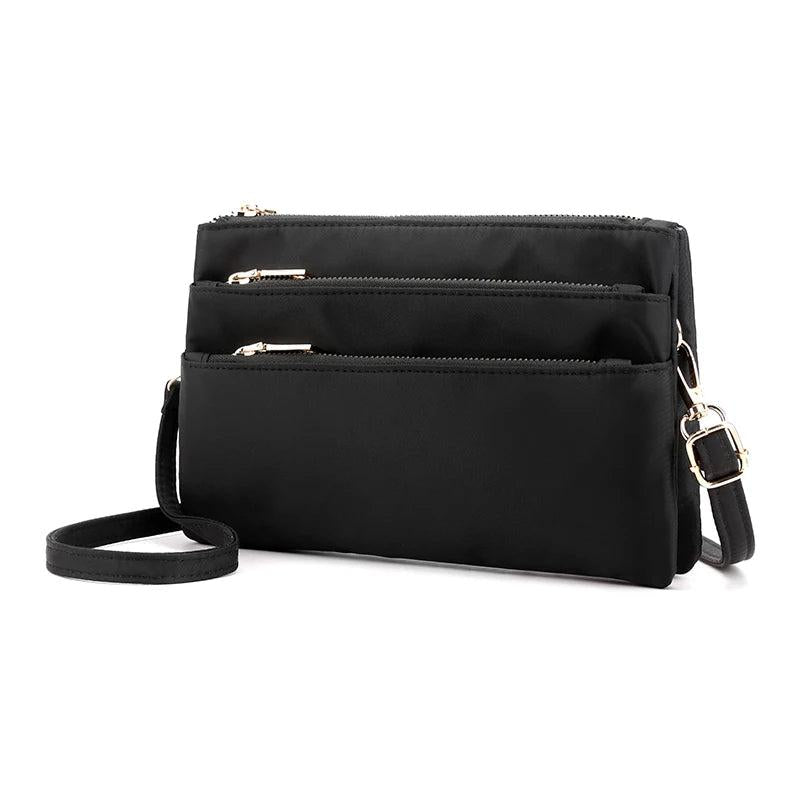 Summer Multilayer Canvas Zipper Sling Bag Solid Color Female Diagonal Package