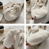 Vintage Mini Shoulder Bag for Women Soft Plush Lady Handbag Winter Tote
