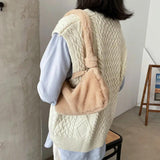 Vintage Mini Shoulder Bag for Women Soft Plush Lady Handbag Winter Tote