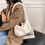 Vintage Mini Shoulder Bag for Women Soft Plush Lady Handbag Winter Tote