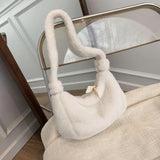 Vintage Mini Shoulder Bag for Women Soft Plush Lady Handbag Winter Tote