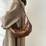 Vintage Soft Leather Crossbody Bags for Women with Chains Shoulder Strap