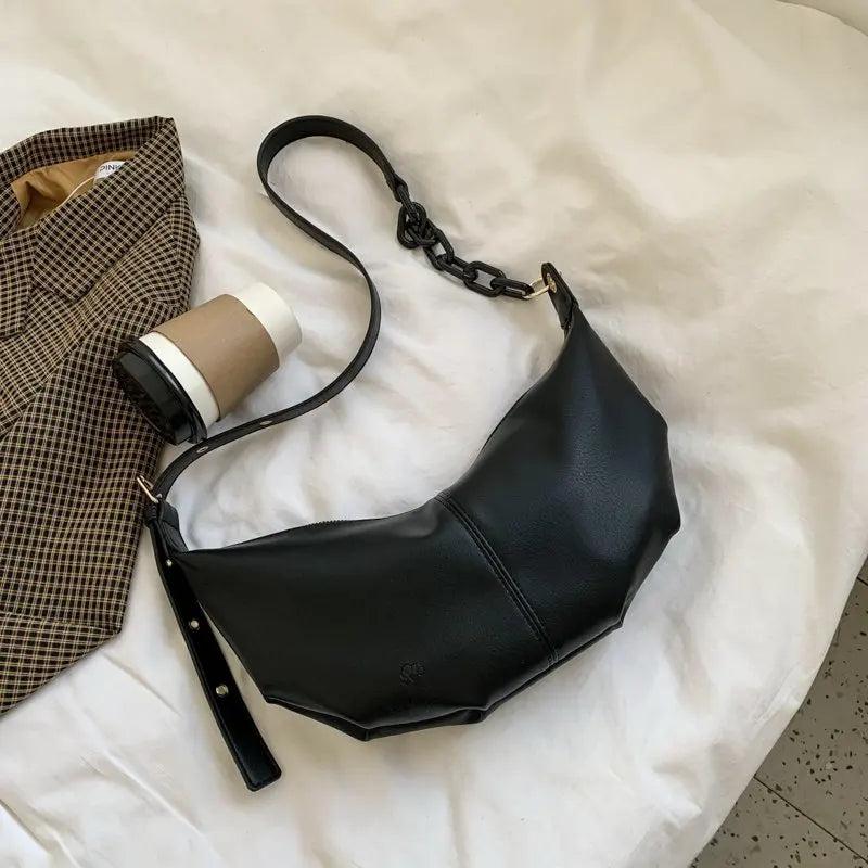 Vintage Soft Leather Crossbody Bags for Women with Chains Shoulder Strap