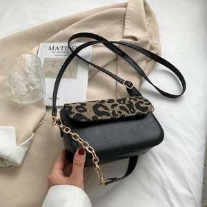 Leopard Print Pu Leather Crossbody Bag Double Strap Shoulder Bag