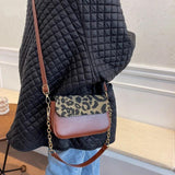 Leopard Print Pu Leather Crossbody Bag Double Strap Shoulder Bag