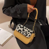 Leopard Print Pu Leather Crossbody Bag Double Strap Shoulder Bag