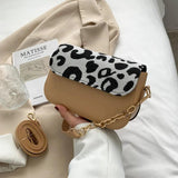 Leopard Print Pu Leather Crossbody Bag Double Strap Shoulder Bag