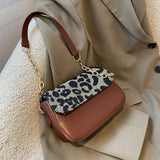 Leopard Print Pu Leather Crossbody Bag Double Strap Shoulder Bag