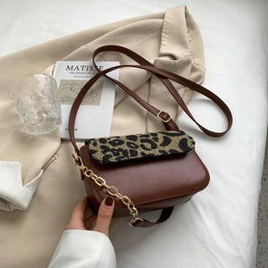 Leopard Print Pu Leather Crossbody Bag Double Strap Shoulder Bag