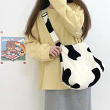 Canvas Shoulder Bag with Bow Pattern Large Capacity Tote