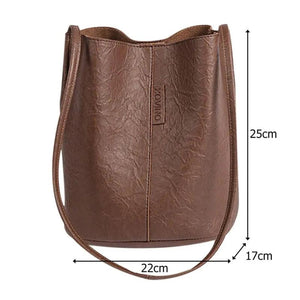 Vintage Bucket Totes Shoulder Crossbody Bag PU Leather for Women