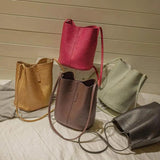 Vintage Bucket Totes Shoulder Crossbody Bag PU Leather for Women