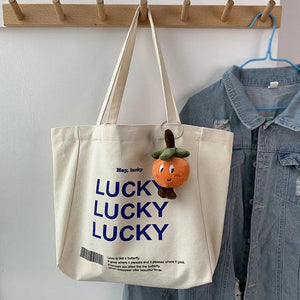 Luckey Print Canvas Shoulder Bag for Women, Large Grocery Tote Handbag