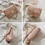 Diamond Lattice Mini Shoulder Bag PU Leather Flap Crossbody Bag