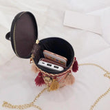 Ethnic Tassel Shoulder Messenger Handbags PU Leather Weaving Women Casual Small