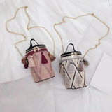 Ethnic Tassel Shoulder Messenger Handbags PU Leather Weaving Women Casual Small