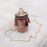 Ethnic Tassel Shoulder Messenger Handbags PU Leather Weaving Women Casual Small