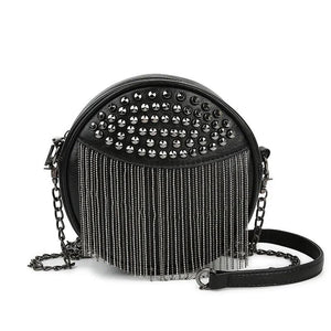 Punk Style Chain Shoulder Bag Small Rivet Tassel Crossbody Bag