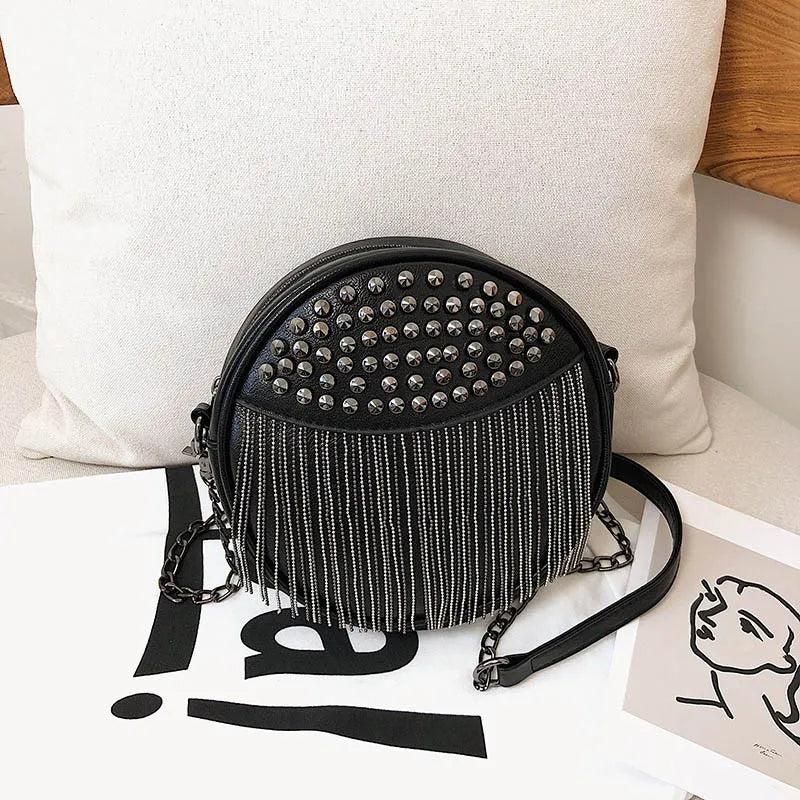 Punk Style Chain Shoulder Bag Small Rivet Tassel Crossbody Bag