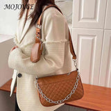 Embroidered Chain Square Bag with Small Purse PU Leather