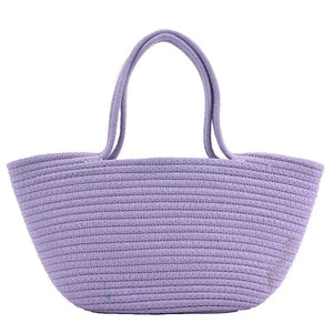 Casual Solid Woven Bag Small Tote Straw Bag Beach Vacation Travel