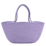 Casual Solid Woven Bag Small Tote Straw Bag Beach Vacation Travel