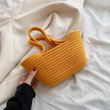 Casual Solid Woven Bag Small Tote Straw Bag Beach Vacation Travel