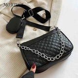 Embroidered Chain Messenger Bag with Small Purse for Weekend Vacation