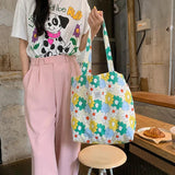 Flower Print Shoulder Bags Big Capacity Ladies Shopping Bags Canvas Handbags