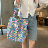 Flower Print Shoulder Bags Big Capacity Ladies Shopping Bags Canvas Handbags