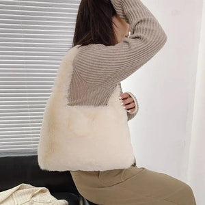 Soft Plush Faux Fur Tote Bag with Zipper