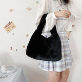 Soft Plush Faux Fur Tote Bag with Zipper