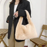 Soft Plush Faux Fur Tote Bag with Zipper