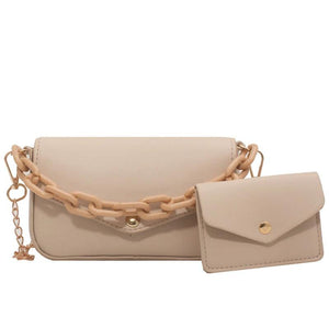 Solid Pu Ladies Chain Small Square Bag Two-In-One Plaid Student