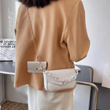 Solid Pu Ladies Chain Small Square Bag Two-In-One Plaid Student