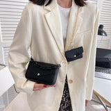 Solid Pu Ladies Chain Small Square Bag Two-In-One Plaid Student