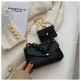 Solid Pu Ladies Chain Small Square Bag Two-In-One Plaid Student