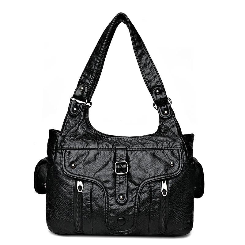 Soft Large Capacity Leather Tote Bags High Female Shoulder Bags