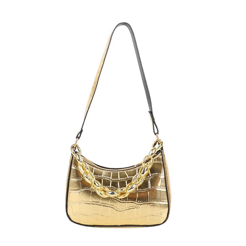 Vintage Crocodile Print Pu Shoulder Bag Woman Acrylic Chain Women's Handbag